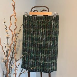 Ann Taylor Tweed Skirt Navy Teal Yellow Mix Size 0